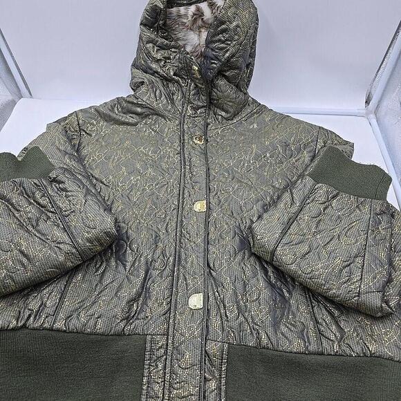 Baby Phat Y2K Gold/Green Embroidered‎ Beaded Fur Hooded Bomber Jacket 4x - Picture 6 of 16